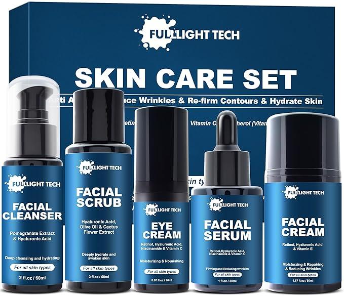 Gifts for Men,Mens Anti Aging Skin Care Kit,Reduce Wrinkles & Hydrate Skin w Facial Cleanser,Scrub,Cream,Serum,Eye Cream Unique Men Gifts Stocking Stuffers for Christmas,Gift for Him Boyfriend Husband