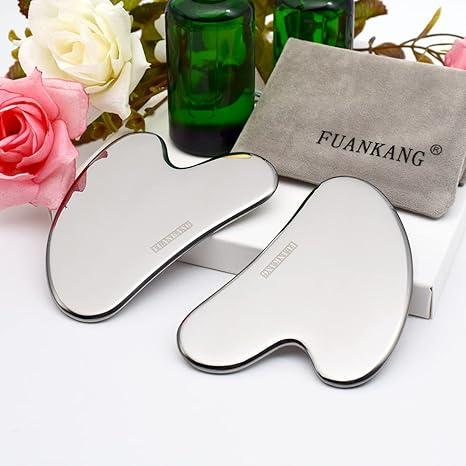 Stainless Steel Gua Sha Facial Tools with Travel Pouch, a Scraping Massage Tool for Face and Skincare Comfort.