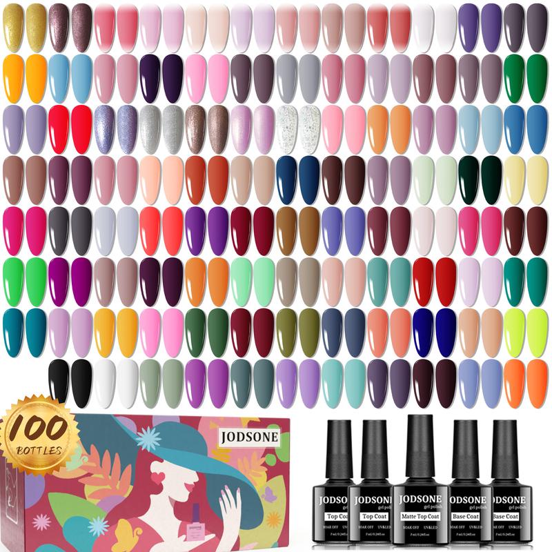 JODSONE 100 PCS Gel Nail Polish Kit No Wipe Soak off Base Coat and Matte Glossy Top Coat Gel Polish Collections Gifts for Manicure Lovers