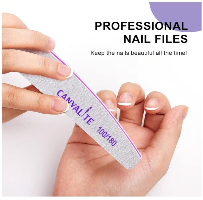 Canvalite 10 PCS Nail File Professional Nail Files Reusable Double Sided Emery Board(100 180 Grit) Nail Styling Tools for Home and Salon Use Christmas Gifts for Women Acrylic Manicure Gel Nail Art