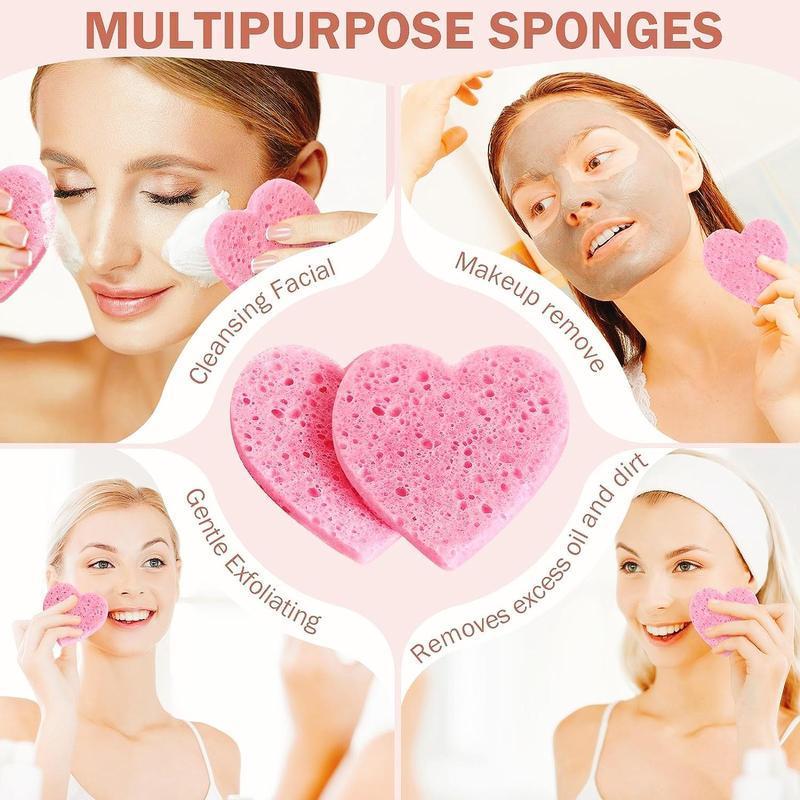 Heart Shaped Facial Sponge, Compressed Face Wash Pad, Exfoliating Facial Cleansing Sponge, Facial Skin Care Tool for Women