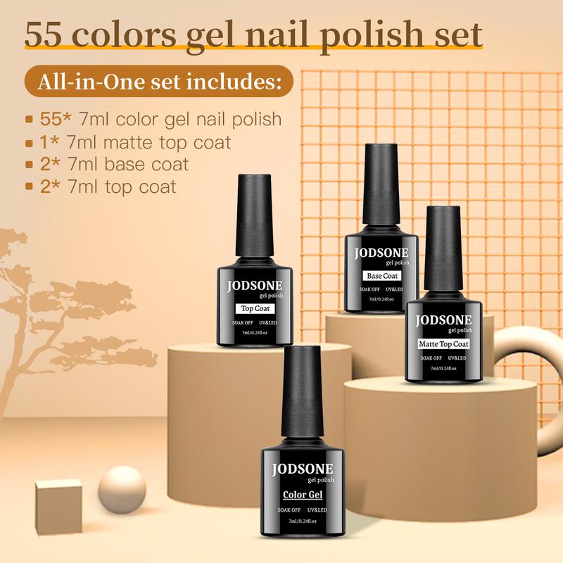 JODSONE Gel Nail Polish kit 60 PCS with 5 Bottles of Base and Glossy Matte Top Coat Soak off Gel Nail Set Suitable for All Seasons Gel Polish Gifts