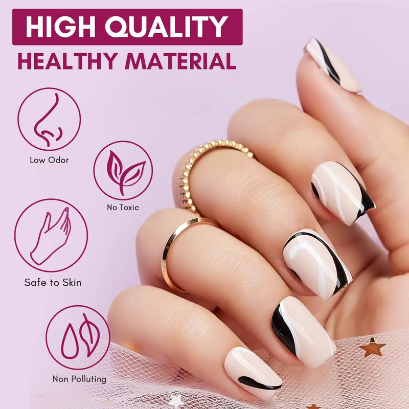 Makartt Gel Nail Polish Liner Set 8ML, 2 Color Nail Art Autumn French Polish White Black for French Tip Swirl Draw Nail Soak Off UV Curing Built Thin Brush Manicure Set For Salon DIY Nail Care Geometric