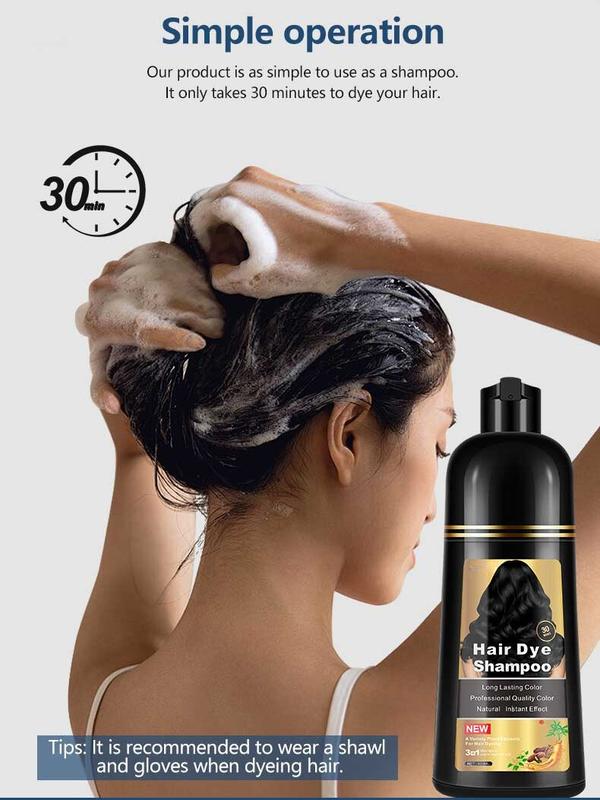 Hair Dye Shampoo - 3-in-1 Instant Hair Color with 100% Grey Coverage, Herbal Ingredients, Gentle Nourishing Formula, Long-lasting Shine, Easy to Use for All Hair Types