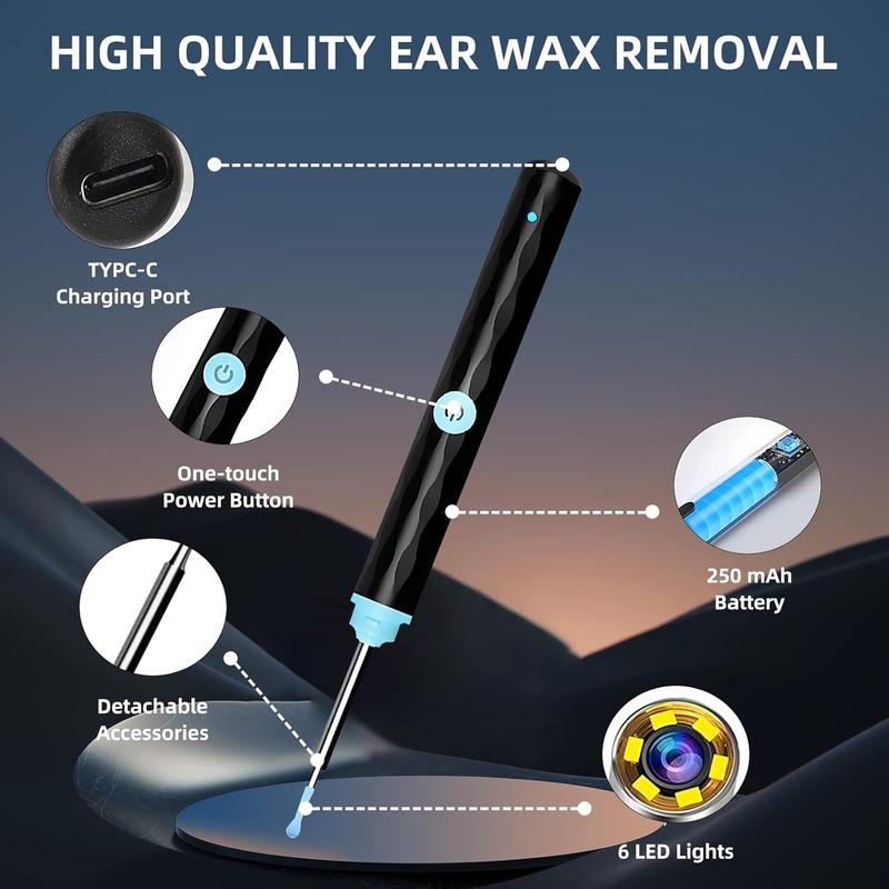  2024 New Wi-Fi Ear Canal Cleaning Set SmartVisual Ear StickLED Light 1296P HD LoadOtoscope EarCleaner EarwaxRemoval ToolSuitable for Android ioS Phone EarwaxRemova