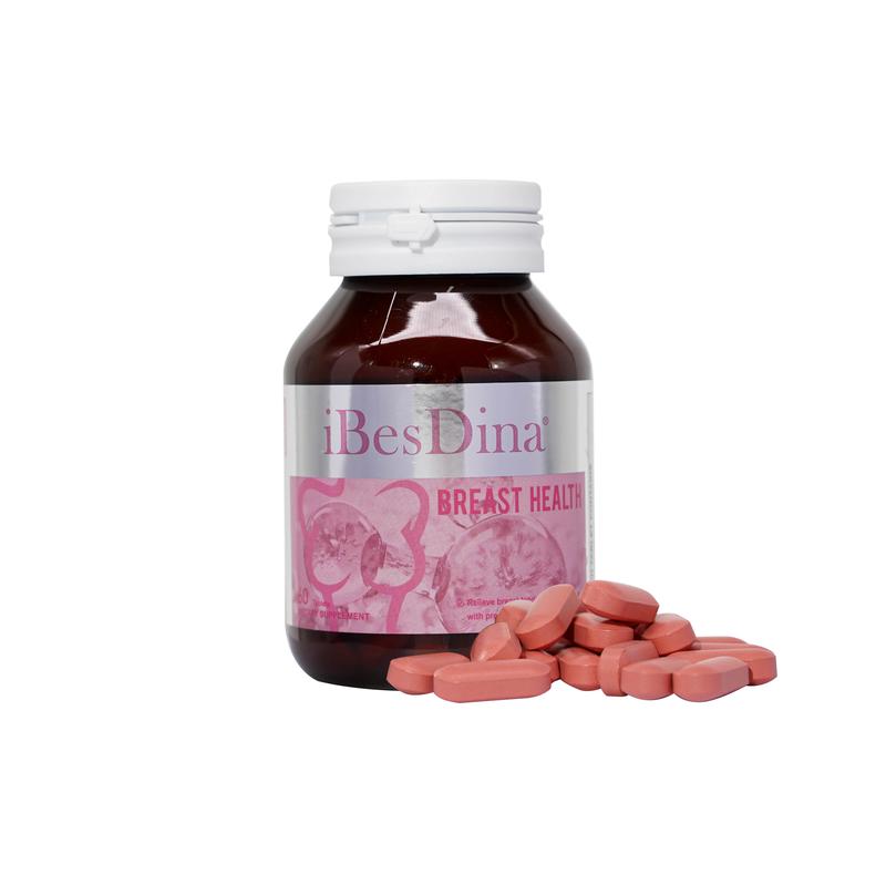 Ibesdina Breast Health Tablets -Contains multiple ingredients such as vitamins,lycopene, camellia sinensis .etc.Supports female hormonal balance and breast health. 60 Tablets.