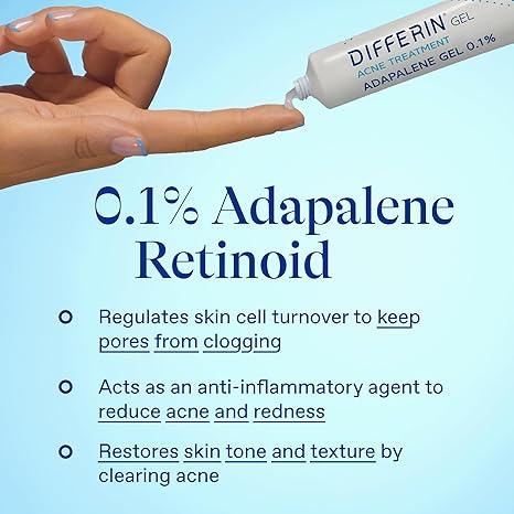 Differin Acne Gel for Sensitive Skin, Retinoid 0.1% Adapalene Acne Treatment, 30-Day Supply, Gentle Face Care, 15g Tube (Packaging May Vary)