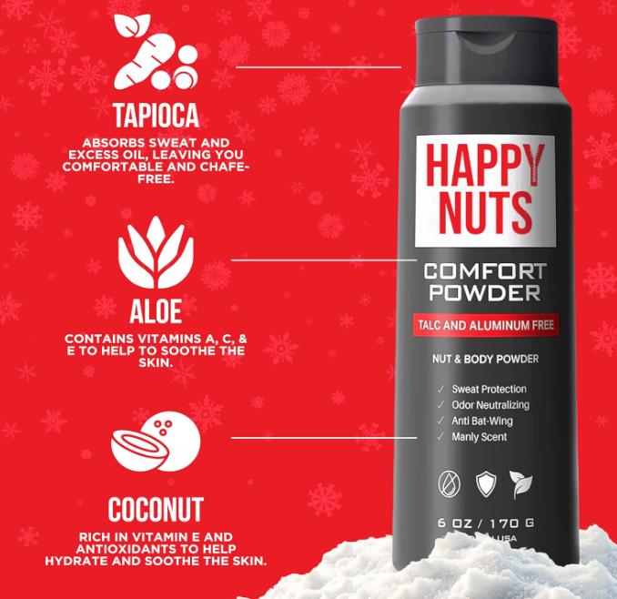 HAPPY NUTS Comfort Powder - Anti Chafing & Deodorant, Sweat and Odor Control for Men's Private Parts-men's stocking stuffers Body Care Scent