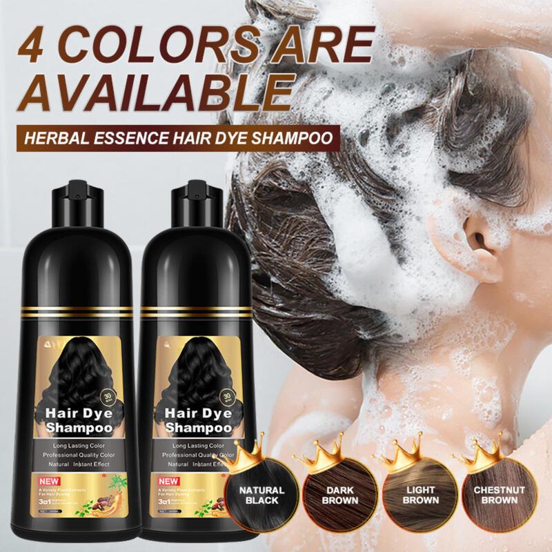 Hair Dye Shampoo - 3-in-1 Instant Hair Color with 100% Grey Coverage, Herbal Ingredients, Gentle Nourishing Formula, Long-lasting Shine, Easy to Use for All Hair Types