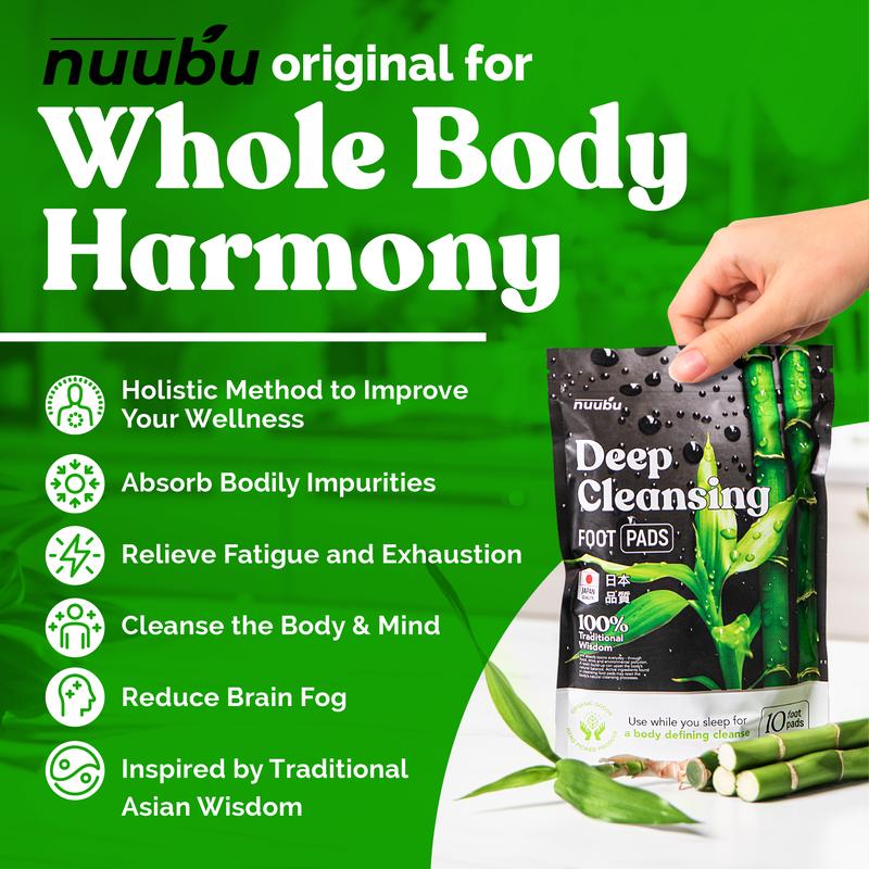 Nuubu | Natural Bamboo Foot Pads for Better Sleep & Foot Care | Premium Japanese Organic Foot Pads with Ginger Powder (10 Pc) Nail Herbal