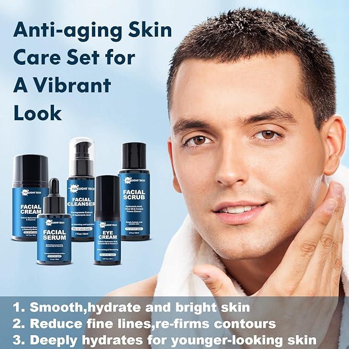 Gifts for Men,Mens Anti Aging Skin Care Kit,Reduce Wrinkles & Hydrate Skin w Facial Cleanser,Scrub,Cream,Serum,Eye Cream Unique Men Gifts Stocking Stuffers for Christmas,Gift for Him Boyfriend Husband