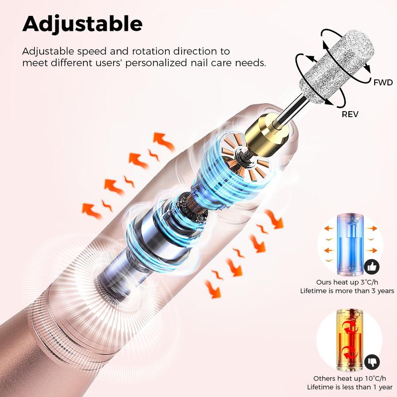 Anyask Cordless Electric Nail Drill, 11 in 1 Kit, 25000 RPM Make Up Tool, Portable Rechargeable Nail Set for Acrylic Gel Dip Powder Nails, Professional and Home Use, Nail Artist Lover