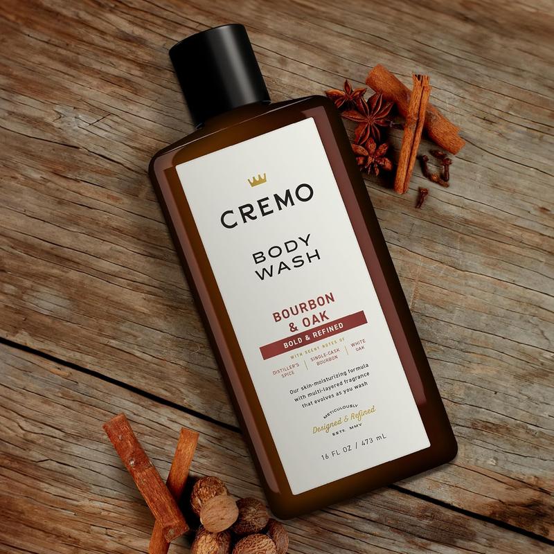 Cremo Rich-Lathering Bourbon & Oak Body Wash for Men, A Sophisticated Blend of Distillers Spice, Fine Bourbon and White Oak, 16 Fl Oz (Packaging May Vary)