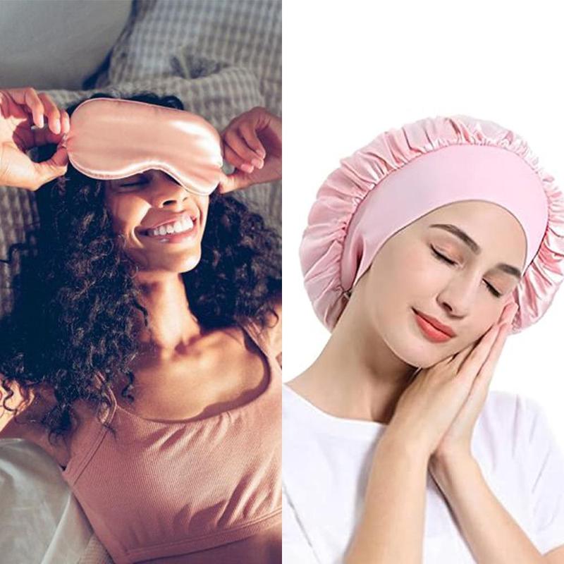 Sleep Bonnet Cap & Eye Mask Set, 2 Counts set Dreamy Sea Shell Design Sleep Bonnet & Eye Mask, Heatless Styling Tools for Women & Girls