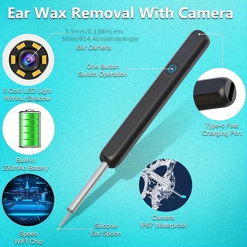 Wireless Earwax Removal Kit, 1 Count HD Visual Ear Cleaner Handle with 4 Counts Replacement Silicone Ear Spoon & 8 Counts Manual Ear Pick Accessories, Ear Wax Removal Tool Kit