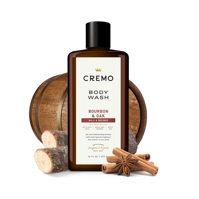 Cremo Rich-Lathering Bourbon & Oak Body Wash for Men, A Sophisticated Blend of Distillers Spice, Fine Bourbon and White Oak, 16 Fl Oz (Packaging May Vary)