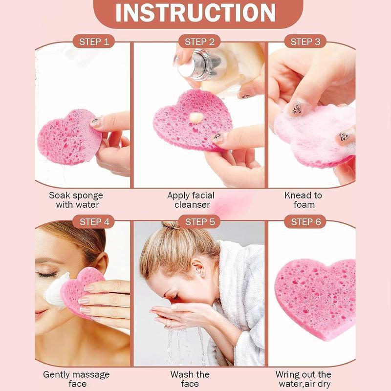 Heart Shaped Facial Sponge, Compressed Face Wash Pad, Exfoliating Facial Cleansing Sponge, Facial Skin Care Tool for Women