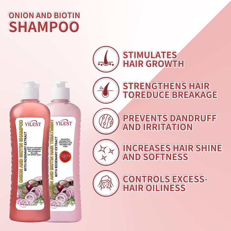 Onion, Rosemary and Biotin Shampoo and Conditioner Set for All Hair Types Makes Hair Stronger, Thicker, Softer and Shinier Hair Moisturizing Conditioner Hair Care Onion Rosemary Moisturizer Cleanser Comfort Clean Moisturizing 248ml*2