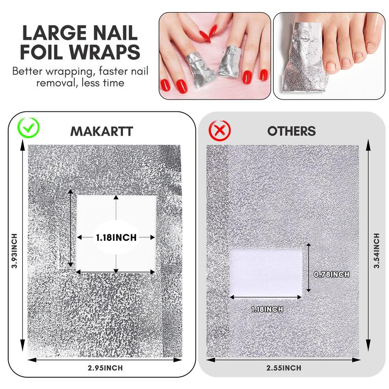 Makartt Gel Nail Polish Remover Foil Wraps for Soak off Gel Polish Dip Powder Acrylic Powder Remover, 100Pcs With 1.18inch Pre-attached Organic Lint Free Cotton Pad Remove Gel Nails Polish at Home Nail Care Manicure