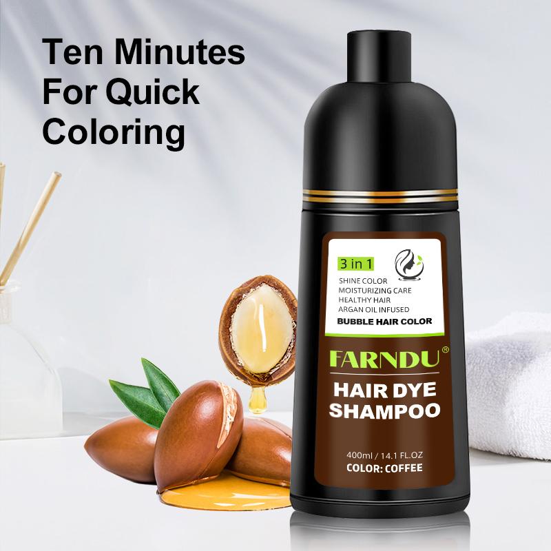 FARNDU Hair Dye Shampoo, Gray Coverage, 3 in 1 (+Shampoo+Conditioner), All Hair Types, 10 Minute Color, For Men & Women with All Hair Types, Long Lasting, Plant Extracts, 400ml