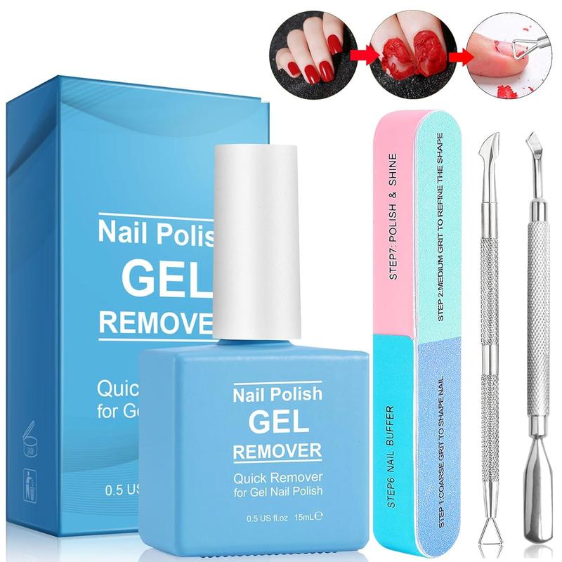 Gel  Polish Remover with 7 Way  Buffer &  Cuticle Pusher, Professional Simple Easier Gel  Polish Remover Set for Nails in 2-5mins for Home DIY