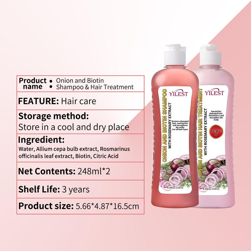 Onion, Rosemary and Biotin Shampoo and Conditioner Set for All Hair Types Makes Hair Stronger, Thicker, Softer and Shinier Hair Moisturizing Conditioner Hair Care Onion Rosemary Moisturizer Cleanser Comfort Clean Moisturizing 248ml*2