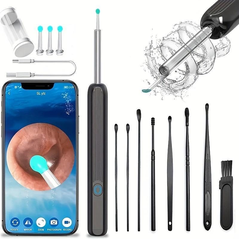 Wireless Earwax Removal Kit, 1 Count HD Visual Ear Cleaner Handle with 4 Counts Replacement Silicone Ear Spoon & 8 Counts Manual Ear Pick Accessories, Ear Wax Removal Tool Kit