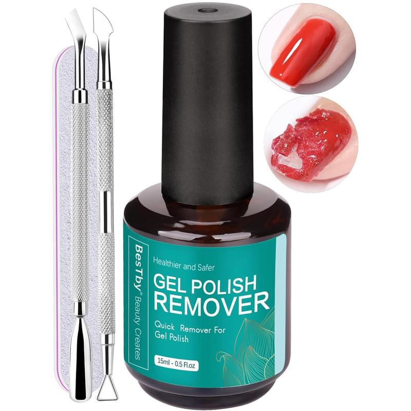 Gel Nail Polish Remover - Gel Polish Remover for Gel Nails Professional 2-5 Minute, with Cuticle Pusher and Scraper Nail File Tools, Easy and Quick Remove Gel Polish at-Home