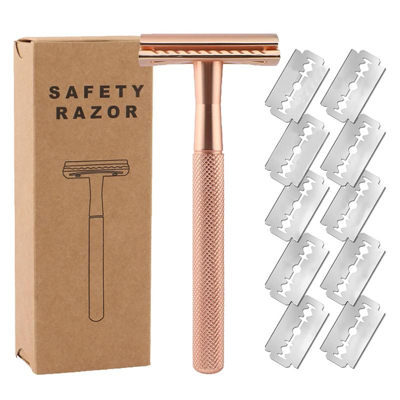 Safety Razor with Stainless Steel Handle & 10pcs Blade Refills, Single Blade Razor for Men Wet Shaving, Men's Care Tool, Christmas Gift