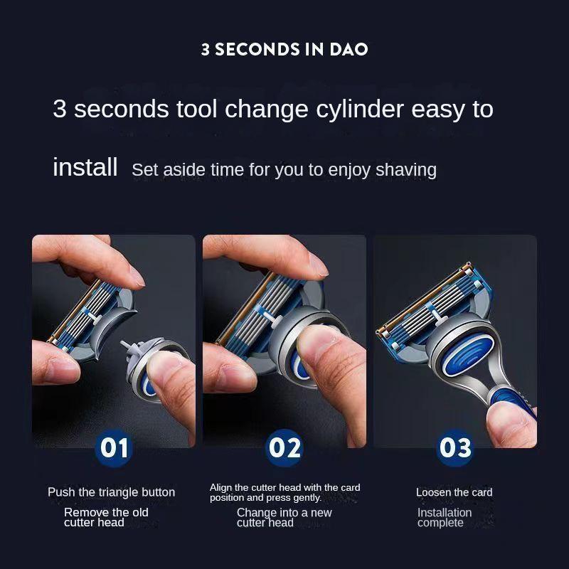 Men's Manual Razor Set, 1 Count Razor Holder & 5-layer Stainless Steel Replacement Razor Blade, Men's Personal Care Products