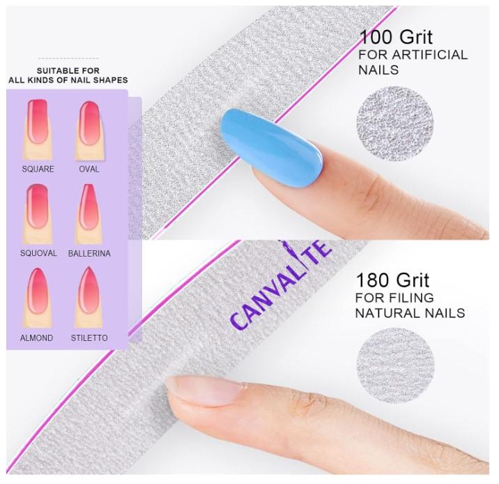 Canvalite 10 PCS Nail File Professional Nail Files Reusable Double Sided Emery Board(100 180 Grit) Nail Styling Tools for Home and Salon Use Christmas Gifts for Women Acrylic Manicure Gel Nail Art