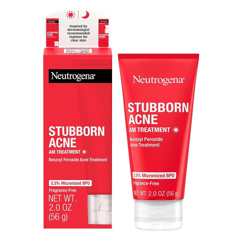 Neutrogena Stubborn Acne AM Face Treatment with 2.5% Micronized Benzoyl Peroxide Acne Medicine, Oil-Free Daily Facial Treatment to Reduce Size & Redness of Breakouts, Paraben-Free, 2 oz