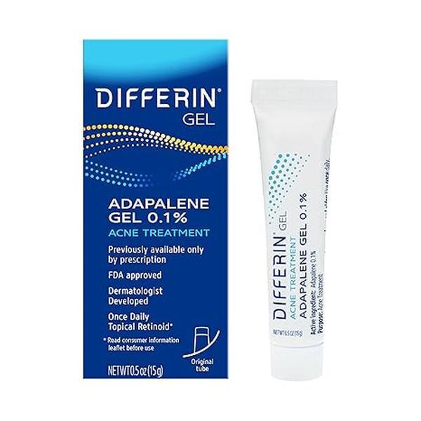 Differin Acne Gel for Sensitive Skin, Retinoid 0.1% Adapalene Acne Treatment, 30-Day Supply, Gentle Face Care, 15g Tube (Packaging May Vary)