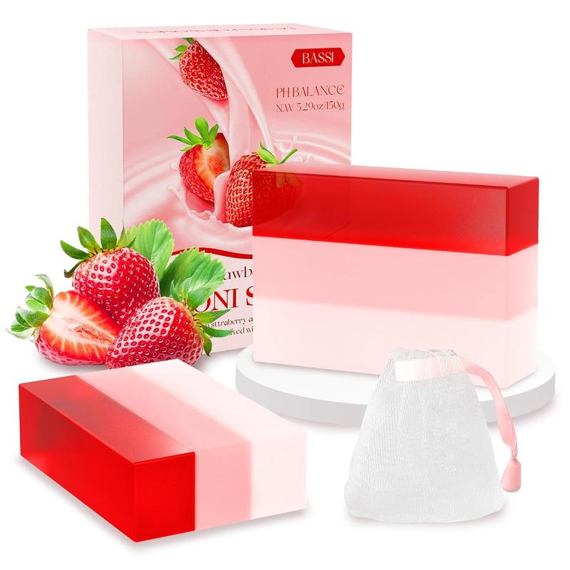 Yoni Soap Bars Feminine Wash 2 PCS, 100% Natural Organic Strawberry Yoni Bar Soap for Women Ph Balance Yoni Wash Eliminates Odor Ph Balance Yoni Care Soap with Foaming Net, Feminine Wash 5.29oz