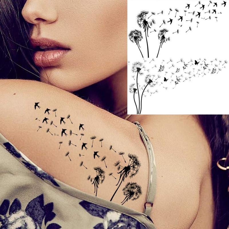 Dandelion Pattern Temporary Tattoo, 13pcs set Fake Tattoo for Women & Girls, Realistic Body Art Tattoo for Party