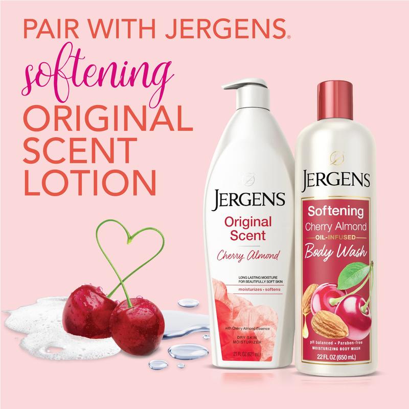 Jergens Softening Body Wash, 22 Ounces (Pack of 1) | Daily Moisturizing Skin Cleanser | Cherry Almond | pH Balanced | Paraben Free, Dye Free, Dermatologist Tested