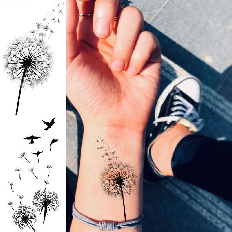 Dandelion Pattern Temporary Tattoo, 13pcs set Fake Tattoo for Women & Girls, Realistic Body Art Tattoo for Party