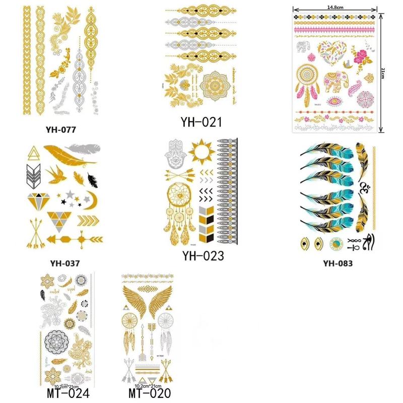 8 Sheets  Golden Tattoo Stickers,Mixed Pattern Temporary Tattoo Sticker for Women & Girls - Waterproof Creative Pattern