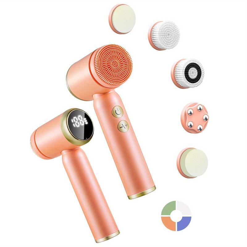 6 in 1 Electric Facial Cleanser Brush, 1 Set Waterproof Electric Facial Cleansing Brush with 6 Brush Heads, Facial Massager,  Face Roller,  Beauty & Personal Care Product for Women's Gift, Gift for Christmas & Fall, Winter Gift