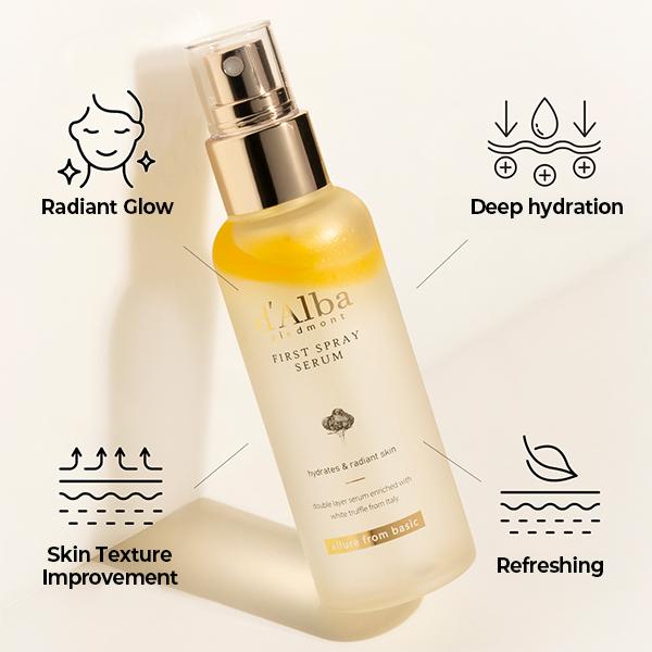 [d'Alba] Exclusive duo - Italian White Truffle First Spray Serum, Vegan Skin Care, Korean Skin Care & Italian White Truffle Double Serum & Cream facial serum daily  set