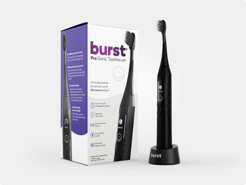 Burst Pro Sonic Electric Toothbrush for Adults - Soft Bristle Toothbrush for Deep Clean & Plaque Removal - Up to 9 Month Battery, Smart Pressure Sensor, 5 Sonic Toothbrush Modes