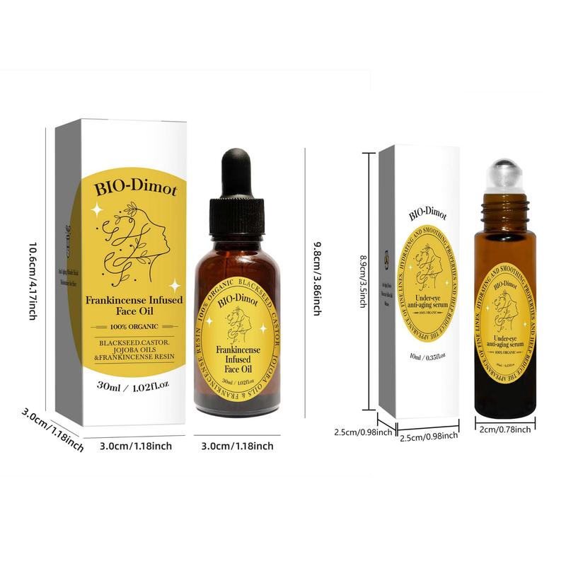 Organic Castor & Frankincense Resin Oil, 2 Counts Roll on Serum for Under Eyes and Face Moisturizing, Skin Looks Visibly Younger, Christmas Gift