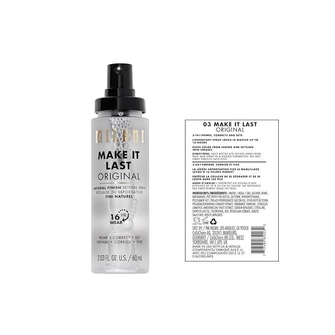 Milani Make It Last Original - Natural Finish Setting Spray 3-in-1 - Long Lasting Makeup Primer and Spray 2.03 Fl. Oz - Cosmetic Hydrate Niacinamide