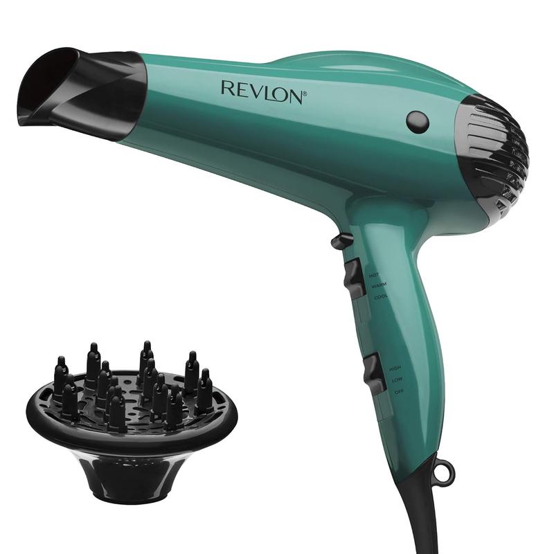 Hair Dryer with Diffuser | Volume, Curls | 1875W Hair Dryer with Ionic Technology for Salon-Quality Hair and Less Frizz (Green)