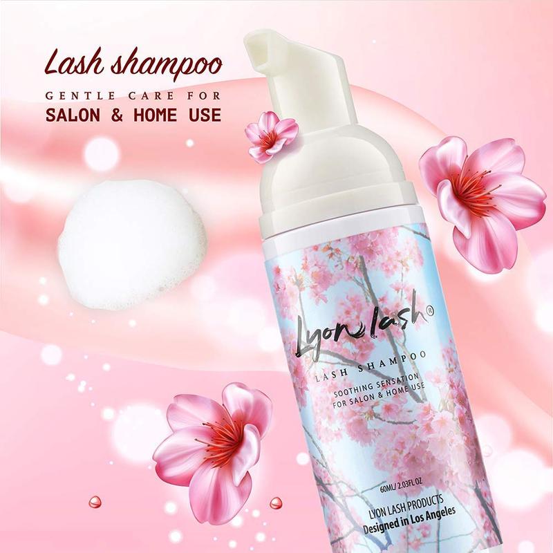 Eyelash Extension Shampoo - Lyon Lash Eyelid Foam Cleanser Gentle Lightweight Formula for Sensitive people Paraben & Sulfate Free Remove Eye Makeup & Oil & Dust For Salon and Home Use (60ml without brushes)