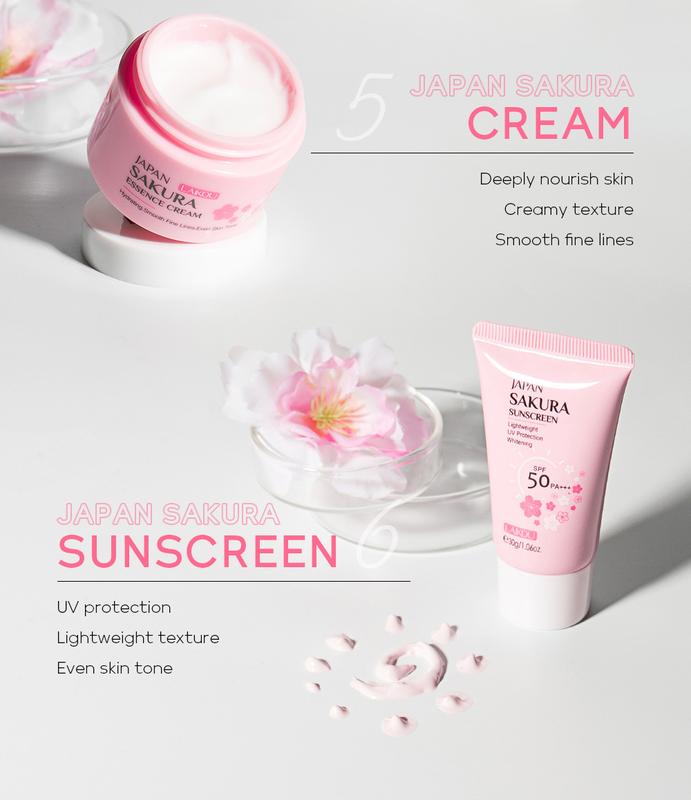 Skin Care Set JAPAN SAKURA Women Beauty Gift Sets Skin Care Kit with Cleanser, Toner, Lotion, Serum, Eye Cream, Face Cream Travel Kit for Women Teen Girls Mom Daughter TSA-friendly Sizes 6pcs