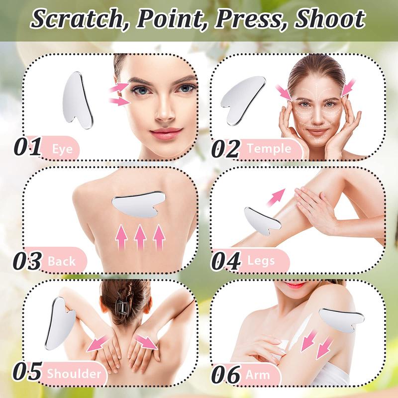 Stainless Steel Gua Sha Tool with Dustproof Bag, Manual Face Massage Board, Face Lifting Massage Tool, Body Eye Neck Massager for Home Use