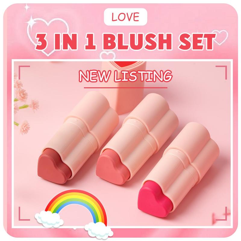 Long-lasting Waterproof Blush Stick, 3 Counts set Long-lasting Waterproof Moisturizing Blush Stick For Blush, Eyeshadow, Lipstick, Multifunctional Facial Makeup