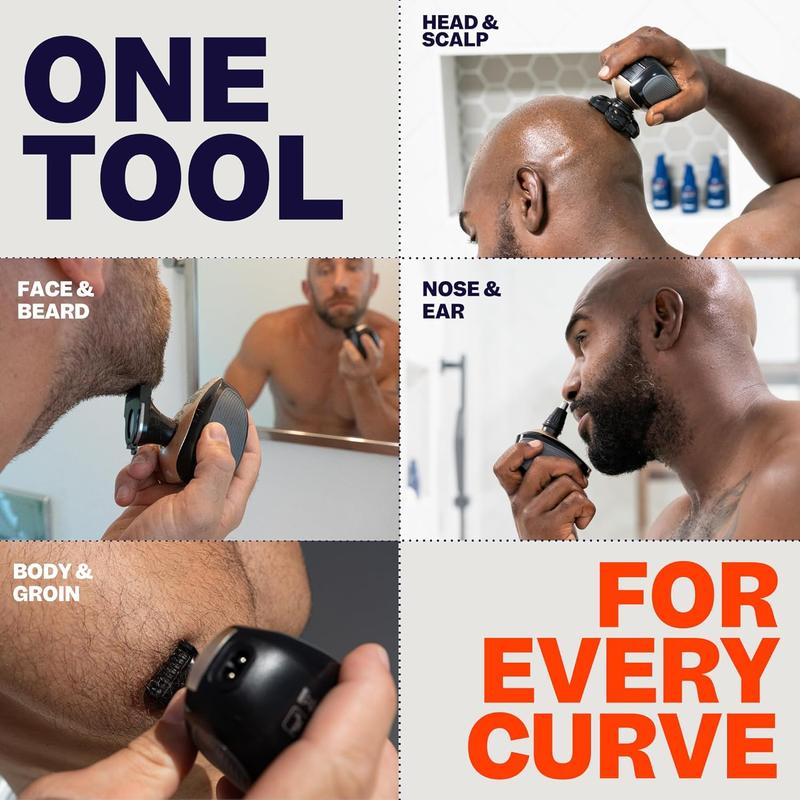 The FlexSeries Electric Head Hair Shaver -  - Ultimate Mens Cordless Rechargeable Wet Dry Skull & Bald Head Waterproof Razor with Rotary Blades, Clippers, Nose Trimmer, Brush, Massager