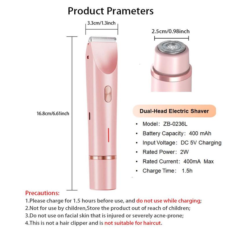 Electric Hair Trimmer for Women, 1 Box Double-ended Waterproof Bikini Trimmer, Gentle Rotary Shaver for Sensitive Areas, Christmas Gift